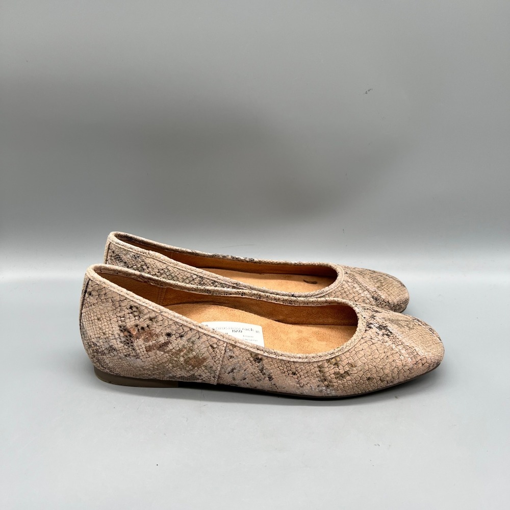 Vionic Shoes Womens 7.5 Brown Snakeskin Leather Orinda Square Toe Ballet Flats